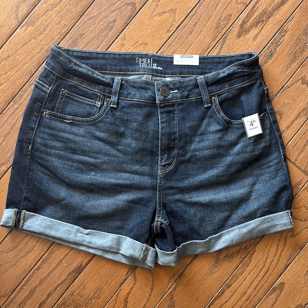 Time and Tru Women's Denim Shorts - Dark Blue